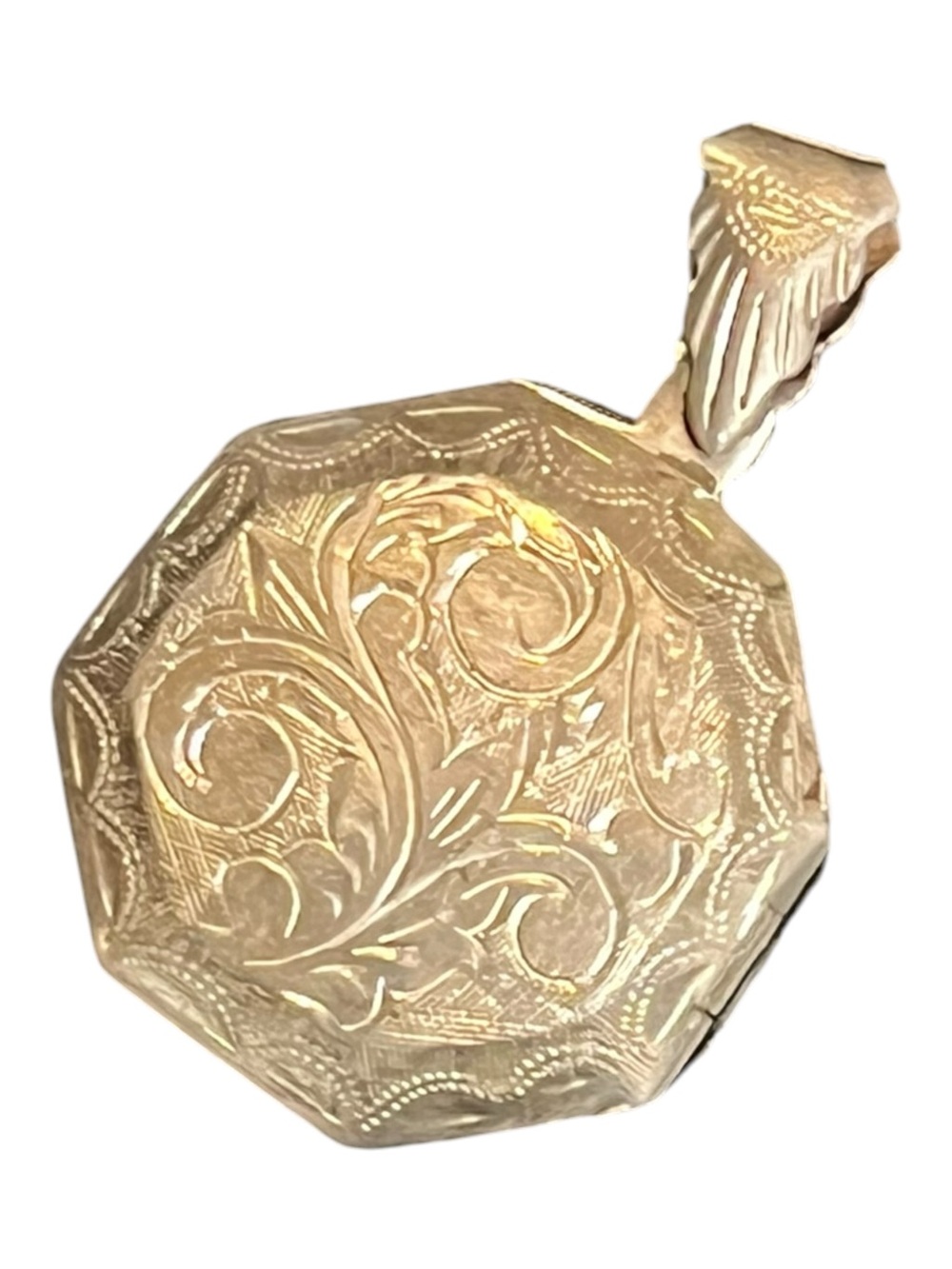 Sterling Silver Etched Octagon Shaped Photo Locket Pendant